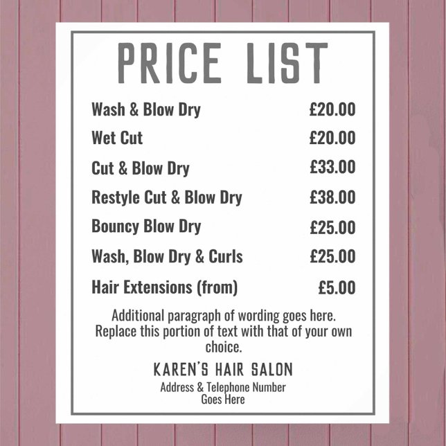 Hairdresser Hair Salon Leaflet Price List Poster (Creator Uploaded)
