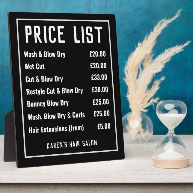Hairdresser Hair Salon Price List Plaque (Side)