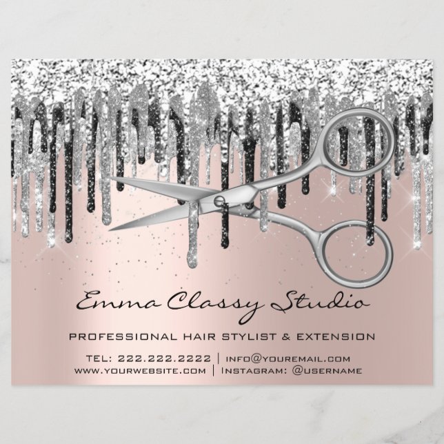 Hairdresser Hair Stylist Nails Silver Grey Rose Flyer (Front)