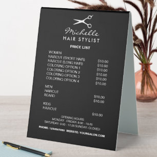 Hairdresser hair stylist salon price list menu