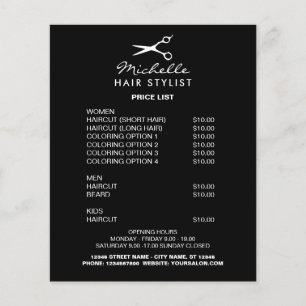 Hairdresser hair stylist salon price list promo flyer