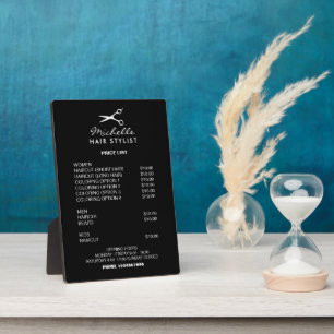 Hairdresser hair stylist salon price list table plaque
