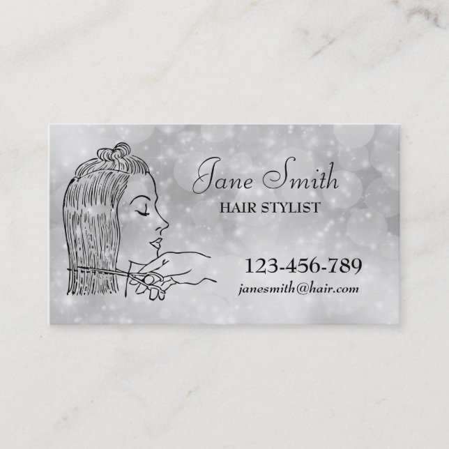 Hairdresser Hair stylist stylish silver Business Card (Front)