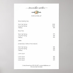 hairdresser hairpin flowers price lists poster