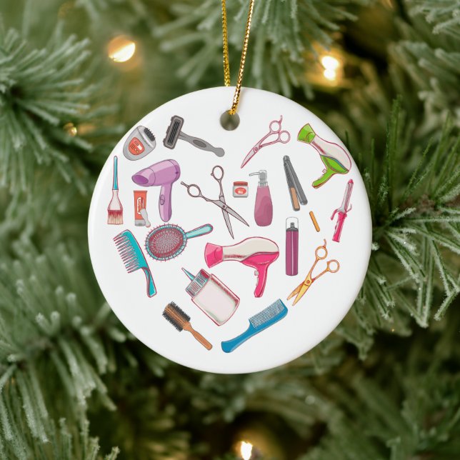 Hairdresser Hairstylist Tool Heart Ceramic Ornament (Tree)