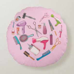 Hairdresser Hairstylist Tool Heart Round Cushion