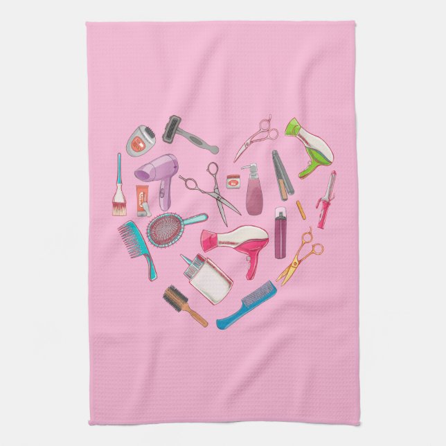 Hairdresser Hairstylist Tool Heart Tea Towel (Vertical)