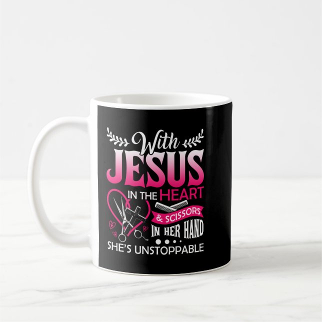 Hairdresser Jesus In Heart Scissor Hairstylist Coffee Mug (Left)