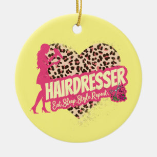 Hairdresser Leopard Hair Hustler Hairstylist Ceramic Ornament