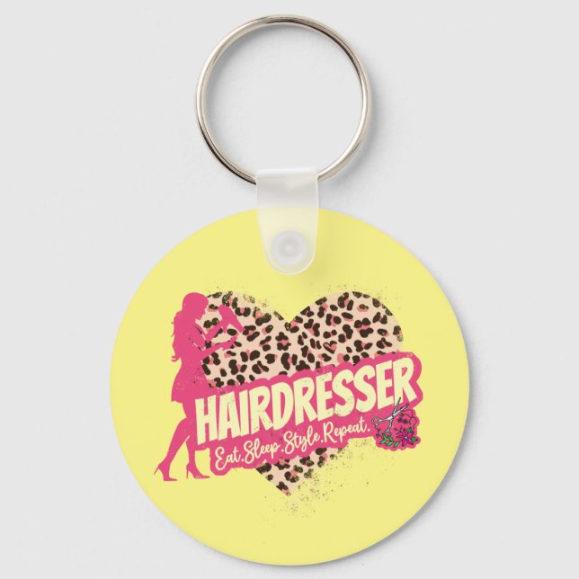 Hairdresser Leopard Hair Hustler Hairstylist Key Ring (Front)