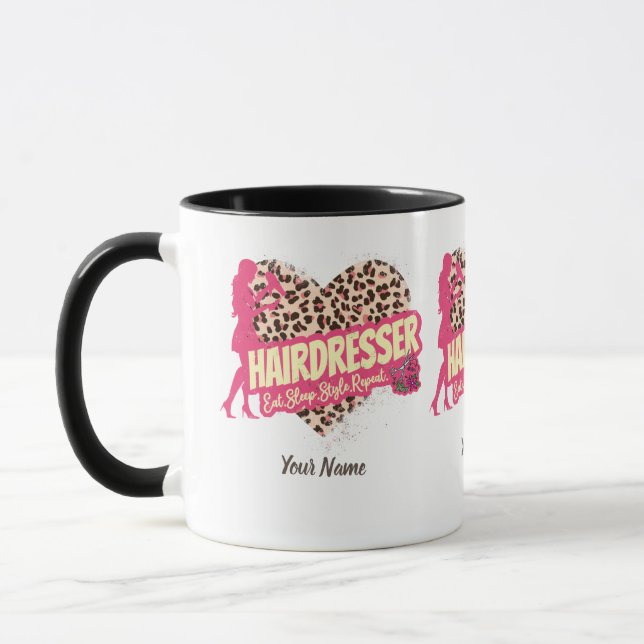 Hairdresser Leopard Hair Hustler Hairstylist Mug (Left)