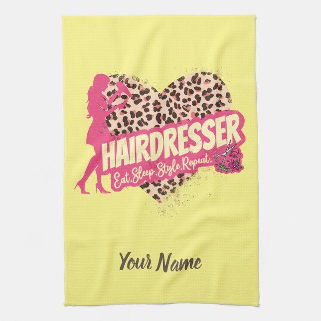 Hairdresser Leopard Hair Hustler Hairstylist Tea Towel (Vertical)