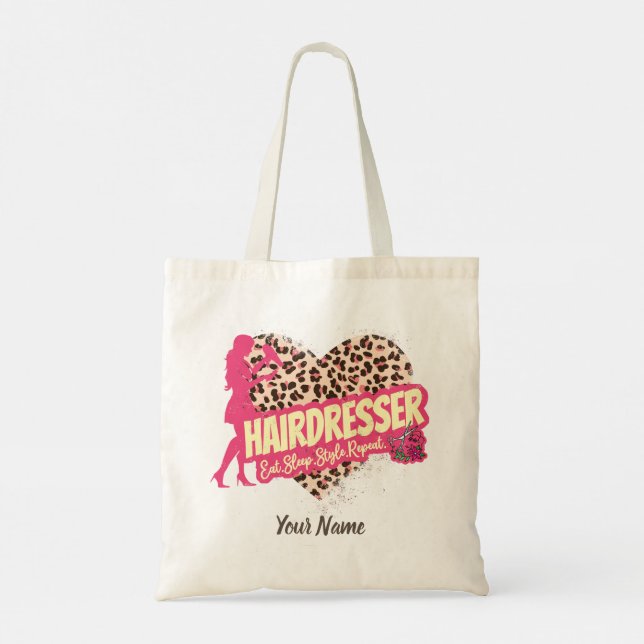 Hairdresser Leopard Hair Hustler Hairstylist Tote Bag (Back)