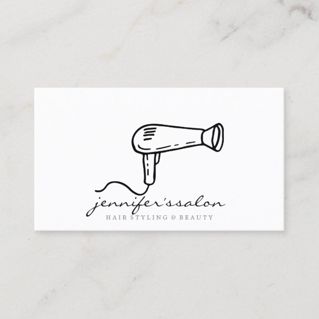 HairDresser logo black hairdryer salon stylist Business Card (Front)