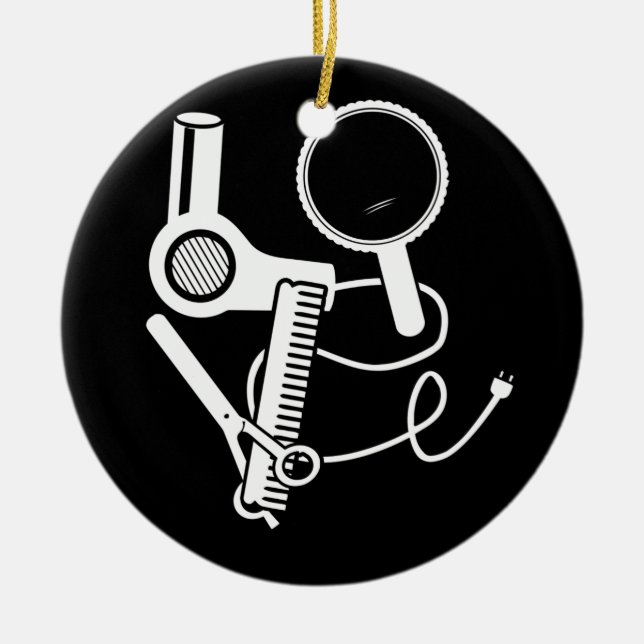 Hairdresser Love Hairdryer Scissors Barber Brush Ceramic Ornament (Front)