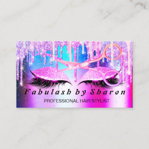 Hairdresser Makeup Eyelash Pink VIP Drips Scissors Business Card