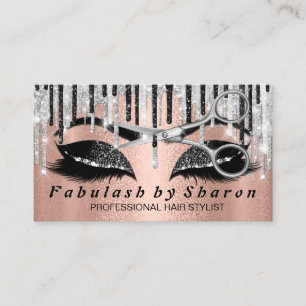 Hairdresser Makeup Eyelash Silver Scissors Rose Business Card
