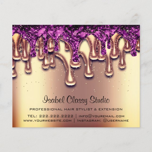 Hairdresser Nail Stylist Gold Confetti Drips Flyer (Front)