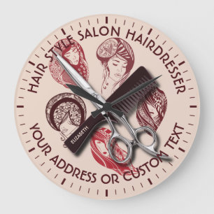 Hairdresser Or Beauty Salon Hair Stylist Name Large Clock