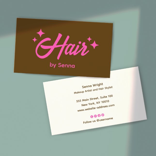 Hairdresser Pink Retro Stars Brown Business Card (Creator Uploaded)