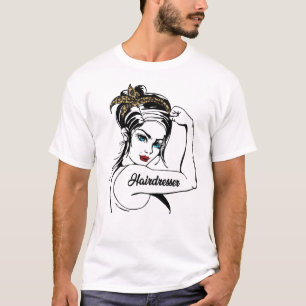 Hairdresser Rosie The Riveter Leopard Cheetah T-Shirt