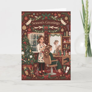 Hairdresser Salon Scene Christmas Card