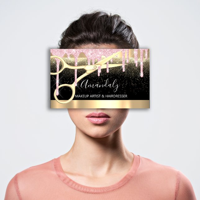 Hairdresser Scissors Coiffeur Confetti Pink Gold Business Card (Hairdresser Scissors Coiffeur Confetti Pink Gold Business Card)