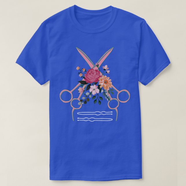Hairdresser Scissors Floral Hairstylist T-Shirt (Design Front)