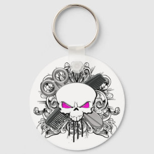 Hairdresser Skull Key Ring