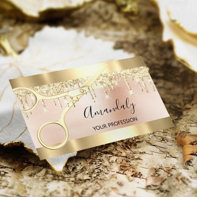 Hairdresser Stylist Coiffeur Gold Scissors Rose Business Card (Hairdresser Stylist Coiffeur Gold Scissors Rose Business Card)