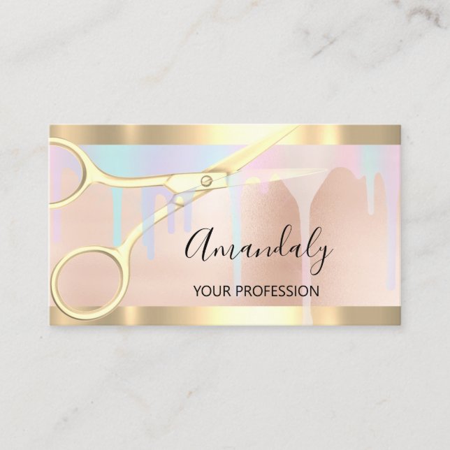 Hairdresser Stylist Coiffeur Gold Scissors Uniocrn Business Card (Front)