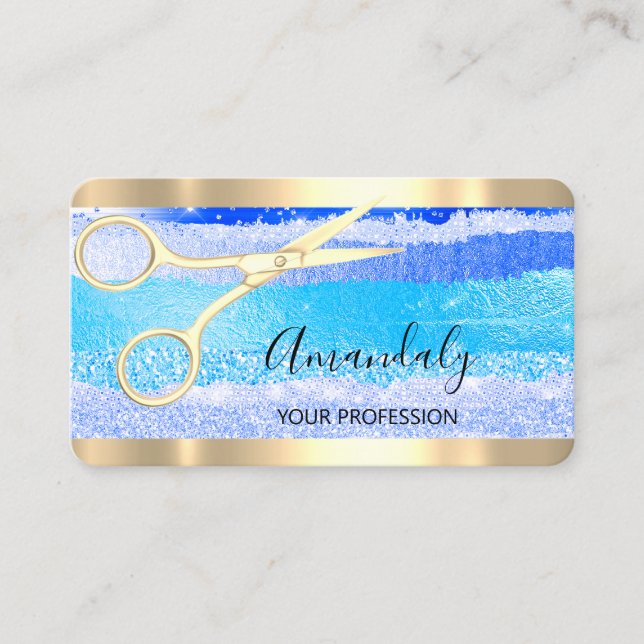 Hairdresser Stylist Coiffeur Scissors Gold Ocean Business Card (Front)