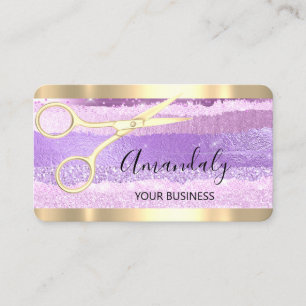 Hairdresser Stylist Coiffeur Scissors Gold Purple Business Card