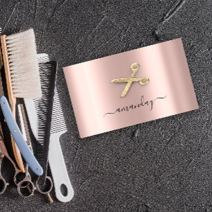 Hairdresser Stylist Golden Scissors Rose Blush  Business Card
