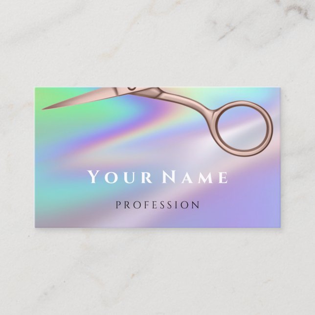 Hairdresser Stylist Scissors Rose Holograph Business Card (Front)