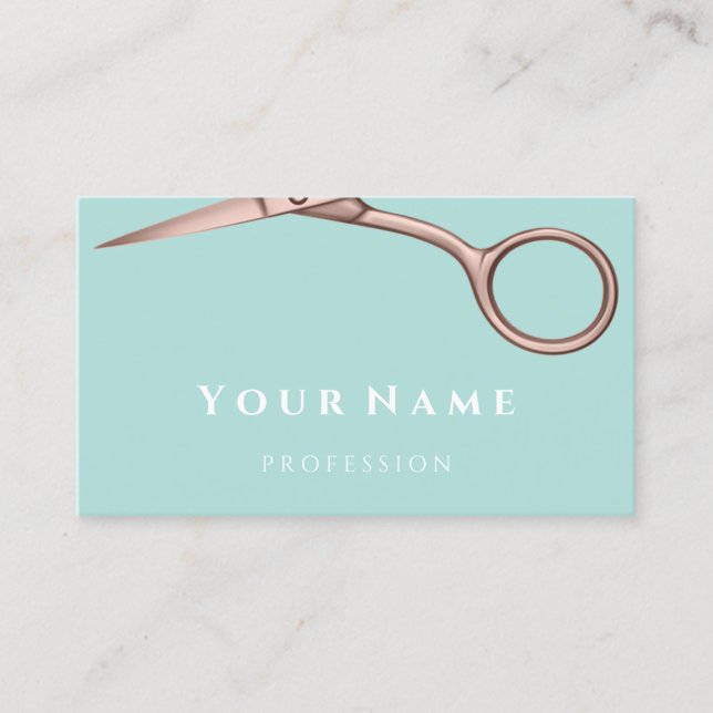 Hairdresser Stylist Scissors Rose Modern Aqua Mint Business Card (Front)