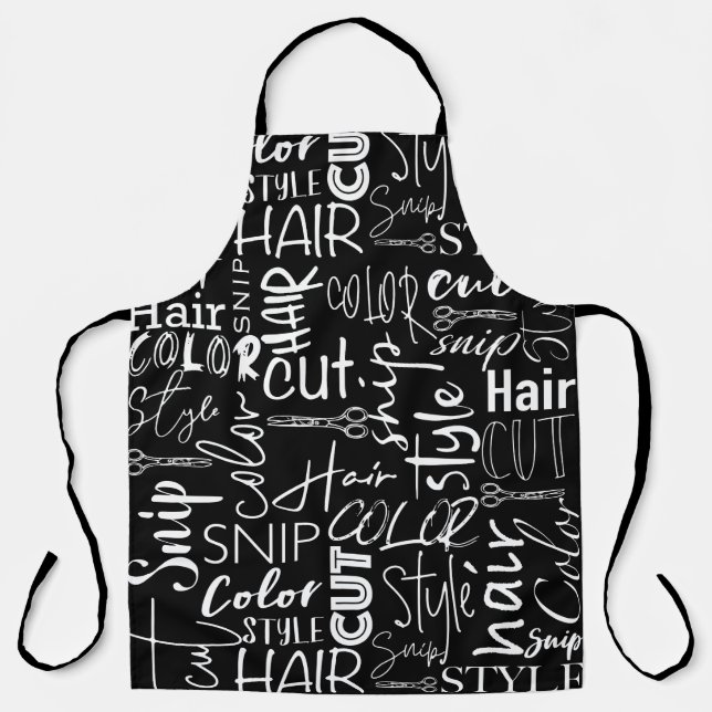 Hairdresser Typography Black And White Modern Apron (Front)