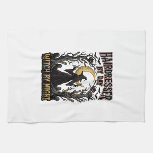 Hairdresser Witch Halloween Stylist by Day Design_ Tea Towel
