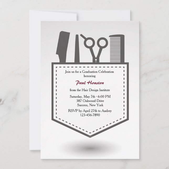 Hairdresser's Pocket Graduation Invitation (Front)