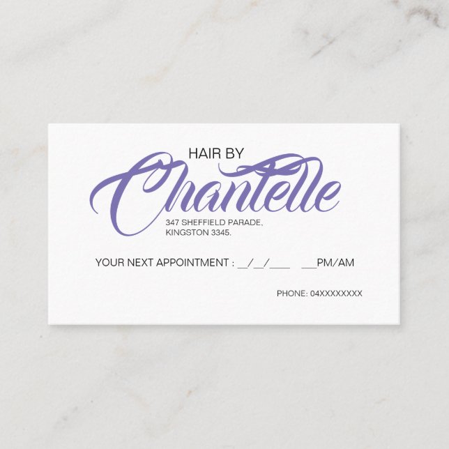 Hairdressing Appointment Card Purple (Front)