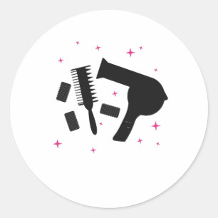 Hairdressing Salon Hairdresser Logo Hair Dryer Classic Round Sticker