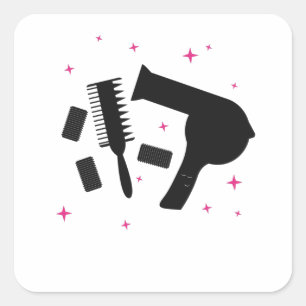 Hairdressing Salon Hairdresser Logo Hair Dryer Square Sticker