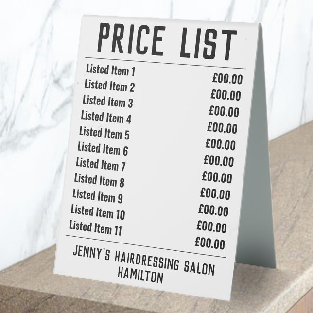 Hairdressing Salon Price List Table Tent Sign (Creator Uploaded)