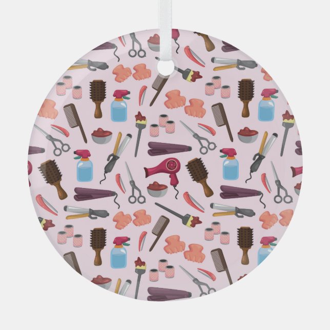 Hairdressing Tools, Seamless Stylish Pattern. Glass Tree Decoration (Front)