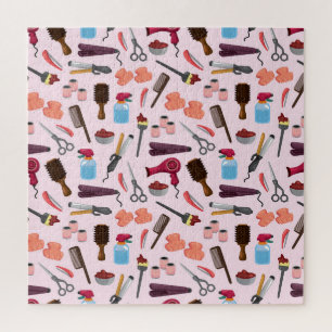 Hairdressing Tools, Seamless Stylish Pattern. Jigsaw Puzzle