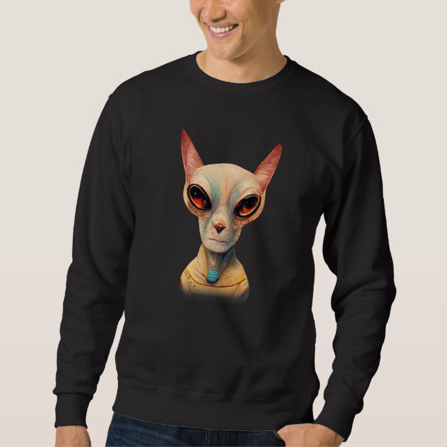 Hairless Sphynx Cat Alien UFO Portrait   Sweatshirt (Front)