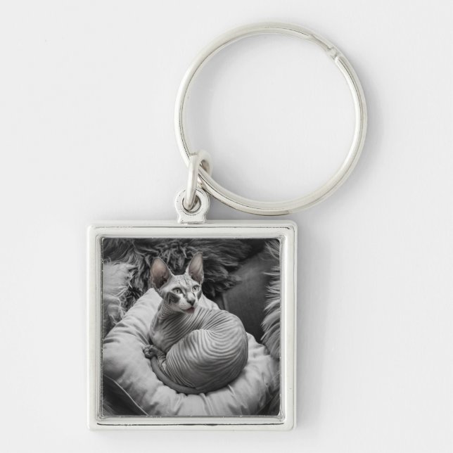 Hairless Sphynx Cat Key Ring (Front)
