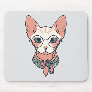 Hairless Sphynx Cat wearing glasses Mouse Pad