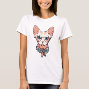 Hairless Sphynx Cat wearing glasses T-Shirt