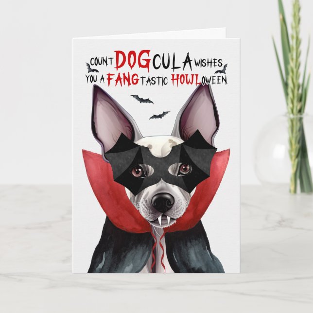Hairless Terrier Funny Count DOGcula Halloween Holiday Card (Front)